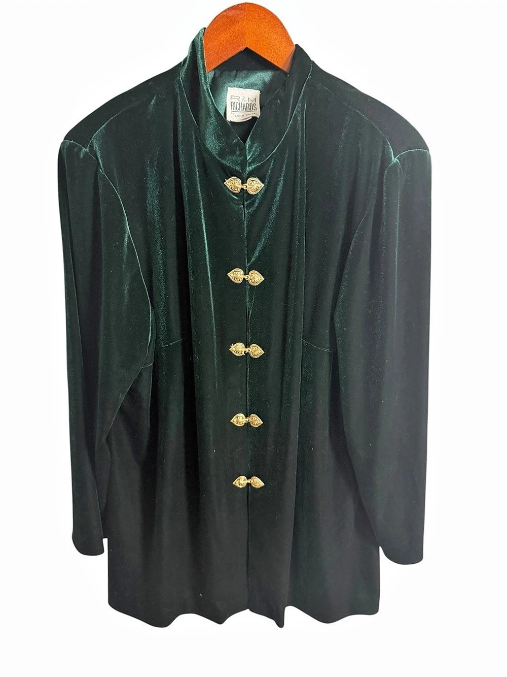 R&M Richards Velvet Cardigan Jacket in Green 16W